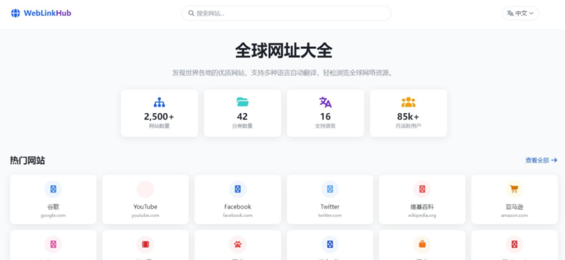 多语言简洁网址导航HTML单页源码_麦田吧